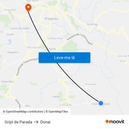 Grijó de Parada to Donai map