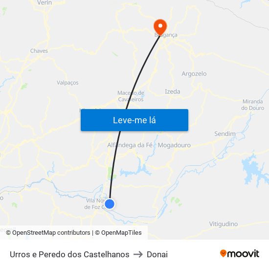 Urros e Peredo dos Castelhanos to Donai map