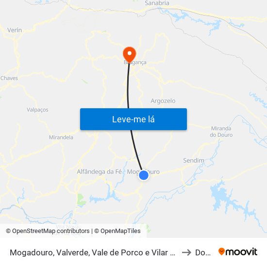 Mogadouro, Valverde, Vale de Porco e Vilar de Rei to Donai map