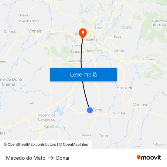 Macedo do Mato to Donai map