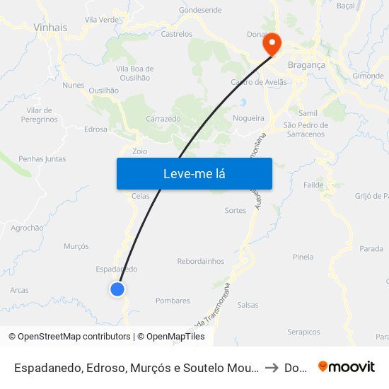 Espadanedo, Edroso, Murçós e Soutelo Mourisco to Donai map