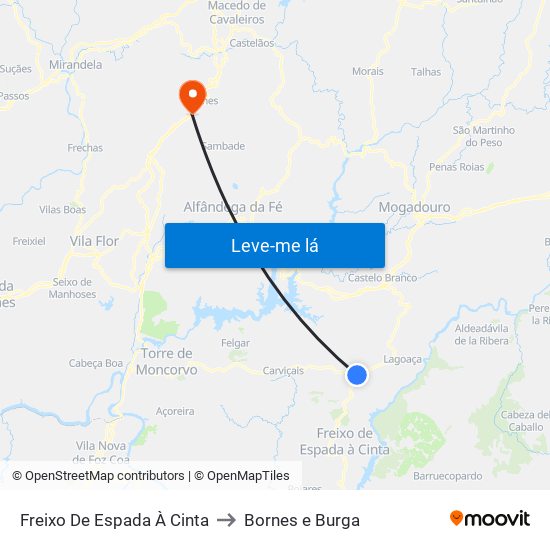 Freixo De Espada À Cinta to Bornes e Burga map