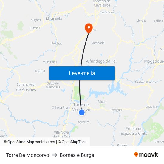 Torre De Moncorvo to Bornes e Burga map