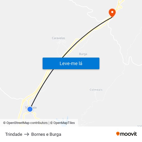 Trindade to Bornes e Burga map