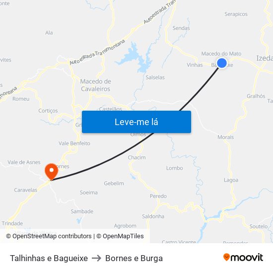 Talhinhas e Bagueixe to Bornes e Burga map