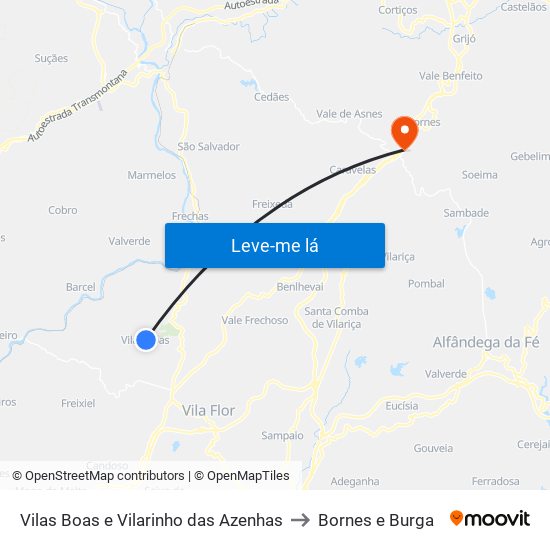 Vilas Boas e Vilarinho das Azenhas to Bornes e Burga map