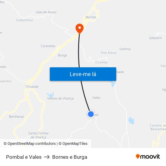 Pombal e Vales to Bornes e Burga map