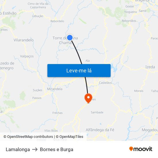 Lamalonga to Bornes e Burga map