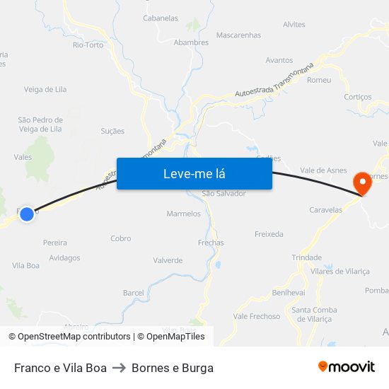 Franco e Vila Boa to Bornes e Burga map