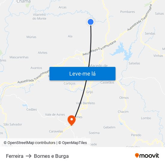 Ferreira to Bornes e Burga map