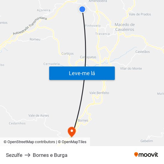 Sezulfe to Bornes e Burga map