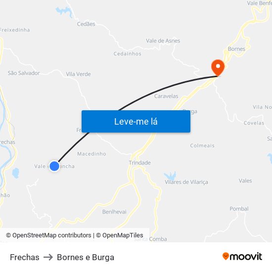 Frechas to Bornes e Burga map