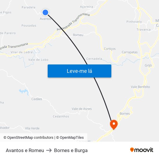 Avantos e Romeu to Bornes e Burga map