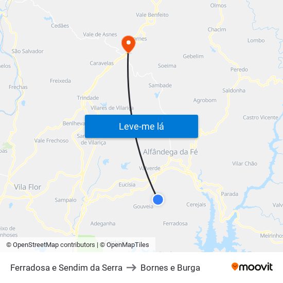 Ferradosa e Sendim da Serra to Bornes e Burga map