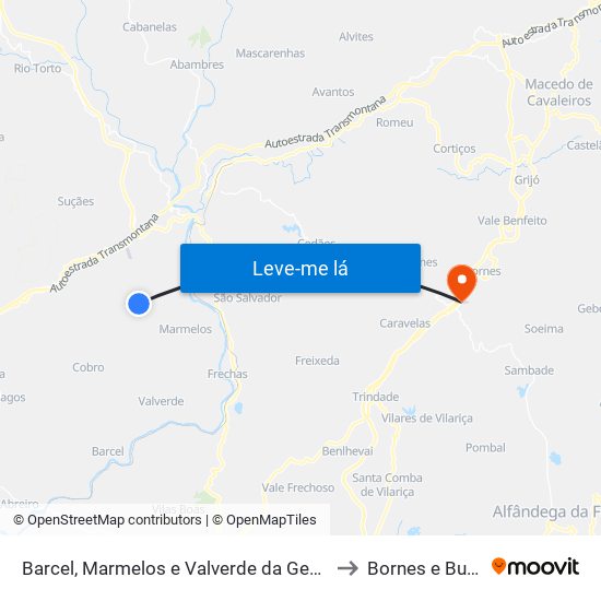 Barcel, Marmelos e Valverde da Gestosa to Bornes e Burga map
