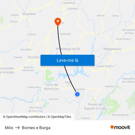 Mós to Bornes e Burga map