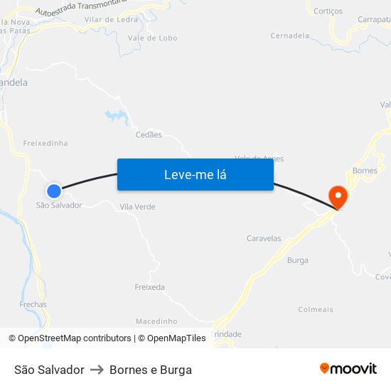 São Salvador to Bornes e Burga map