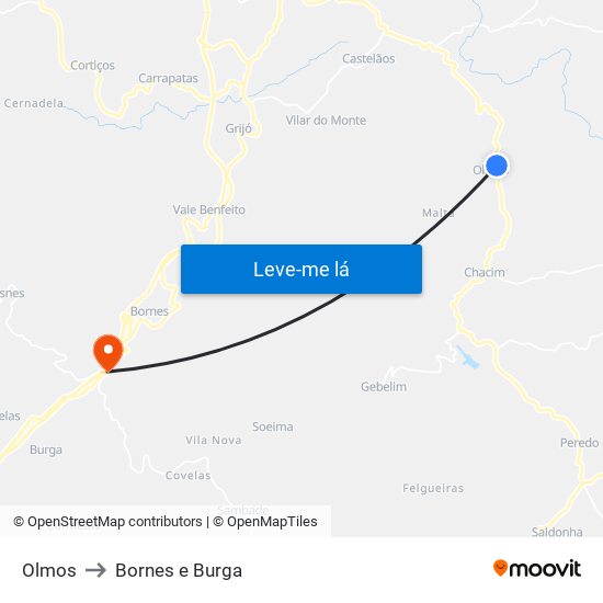 Olmos to Bornes e Burga map