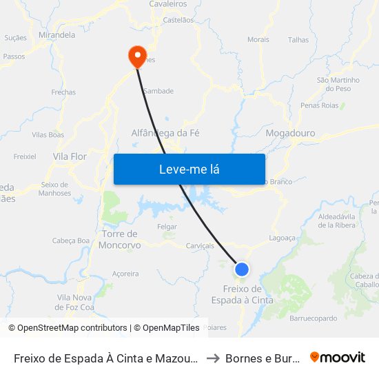 Freixo de Espada À Cinta e Mazouco to Bornes e Burga map