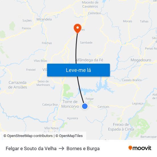 Felgar e Souto da Velha to Bornes e Burga map