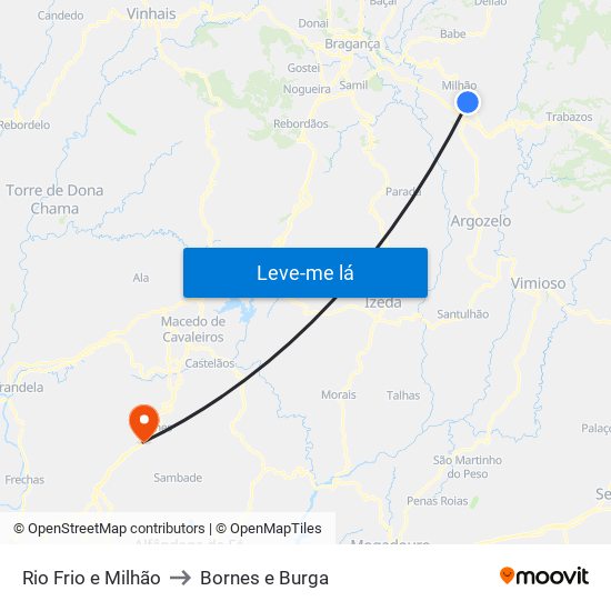 Rio Frio e Milhão to Bornes e Burga map