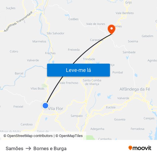 Samões to Bornes e Burga map