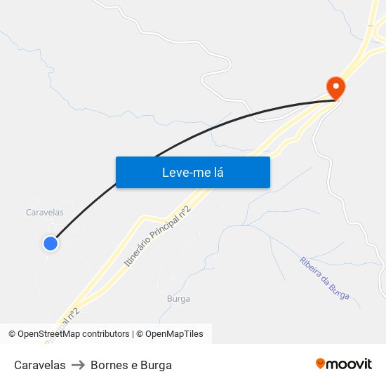 Caravelas to Bornes e Burga map