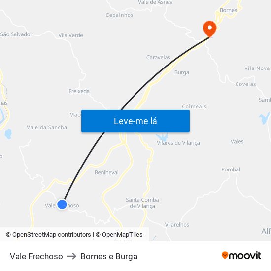 Vale Frechoso to Bornes e Burga map