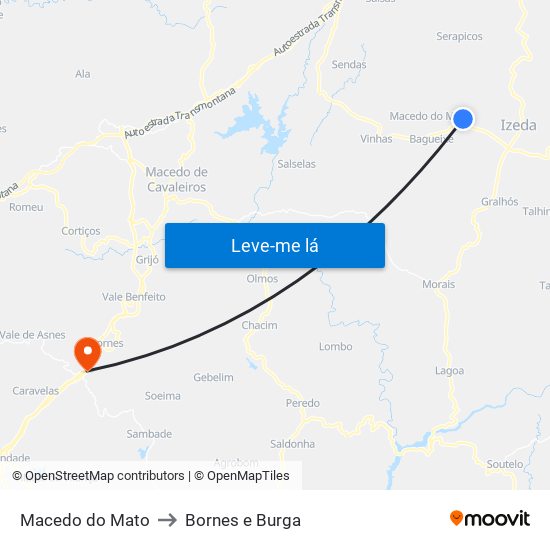 Macedo do Mato to Bornes e Burga map