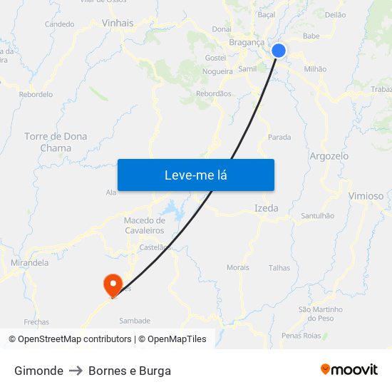 Gimonde to Bornes e Burga map