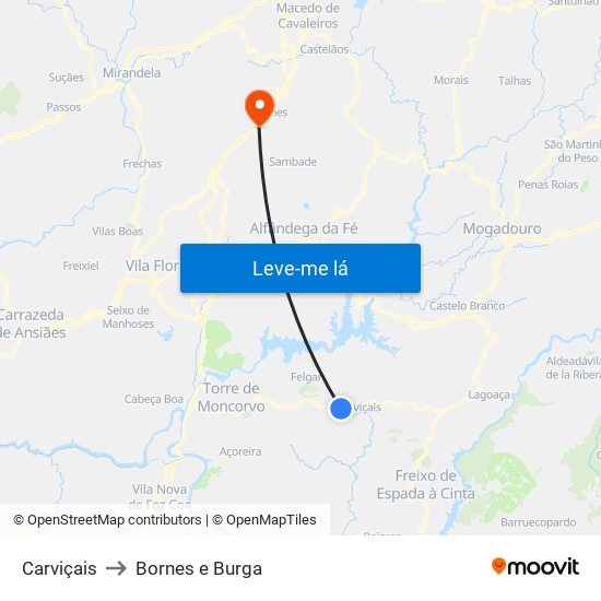 Carviçais to Bornes e Burga map