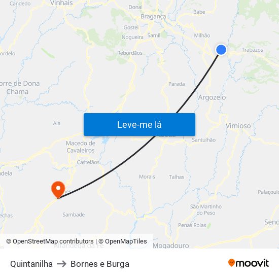 Quintanilha to Bornes e Burga map