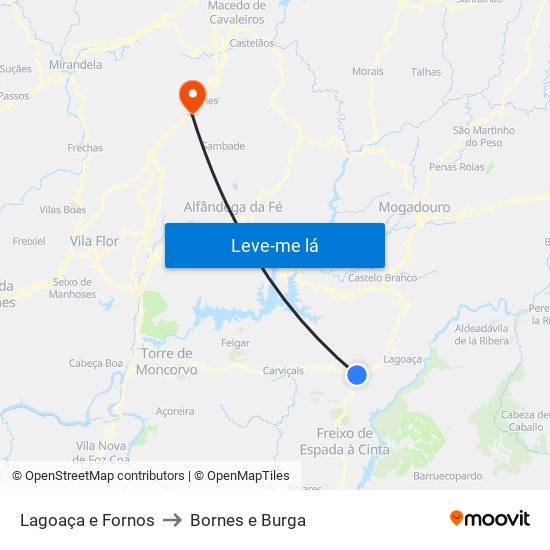 Lagoaça e Fornos to Bornes e Burga map