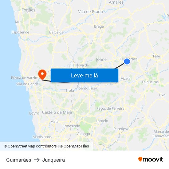 Guimarães to Junqueira map