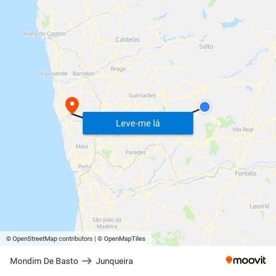Mondim De Basto to Junqueira map