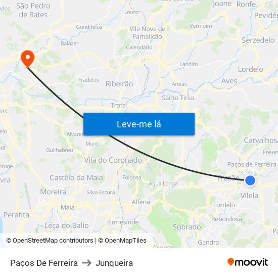 Paços De Ferreira to Junqueira map