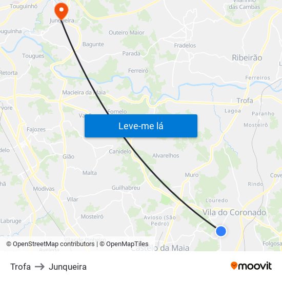 Trofa to Junqueira map