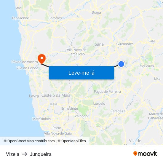Vizela to Junqueira map