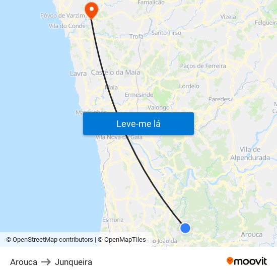 Arouca to Junqueira map