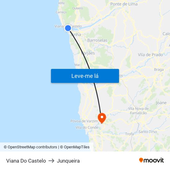 Viana Do Castelo to Junqueira map