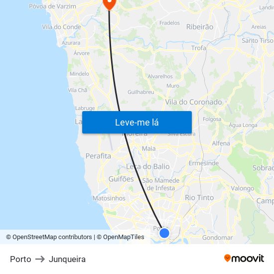 Porto to Junqueira map