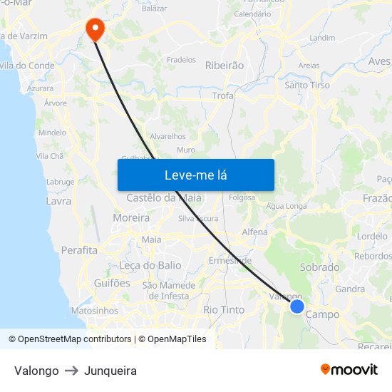 Valongo to Junqueira map
