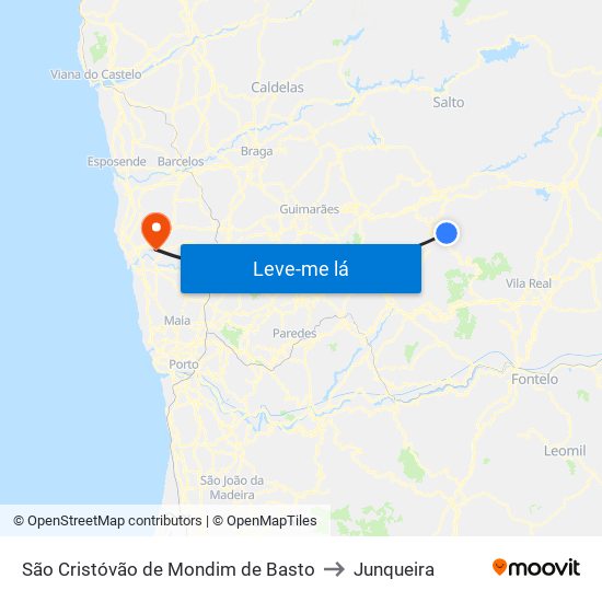 São Cristóvão de Mondim de Basto to Junqueira map