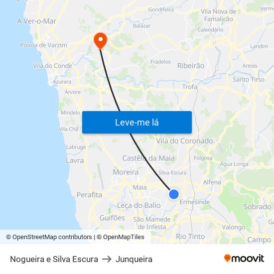 Nogueira e Silva Escura to Junqueira map