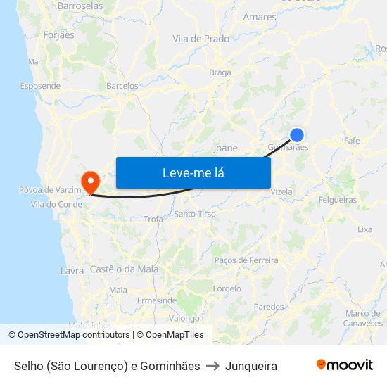 Selho (São Lourenço) e Gominhães to Junqueira map