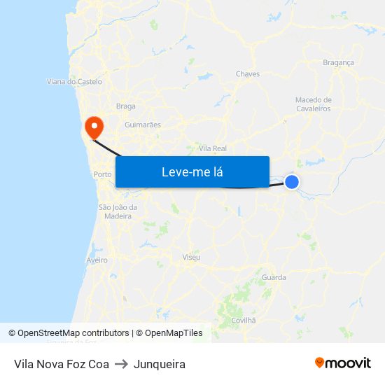 Vila Nova Foz Coa to Junqueira map