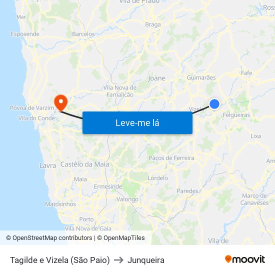 Tagilde e Vizela (São Paio) to Junqueira map