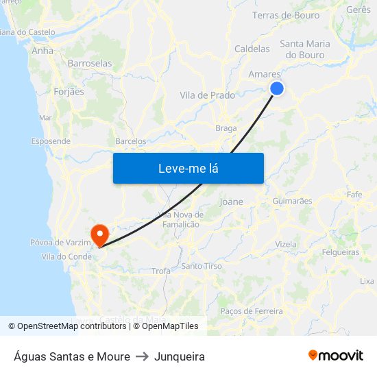 Águas Santas e Moure to Junqueira map