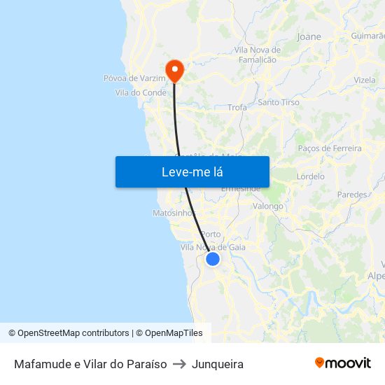 Mafamude e Vilar do Paraíso to Junqueira map