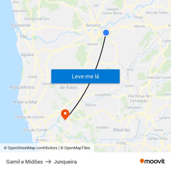 Gamil e Midões to Junqueira map